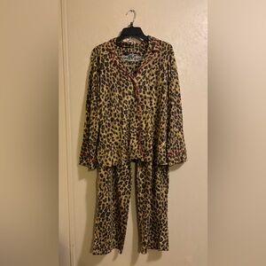 NWT Lauren Ralph Lauren Leopard Print Red Trim Cotton Pajama Set sz S